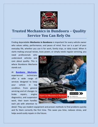 Trusted Mechanics in Bundoora – Quality Service You Can Rely On
