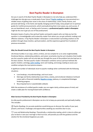 Best Psychic Reader in Brampton