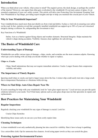 Protecting Your Investment: Keeping Your New Windshield in Top Shape