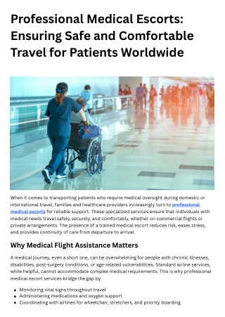 Professional Medical Escorts Ensuring Safe and Comfortable Travel for Patients Worldwide