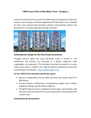 4 BHK Luxury Flats in Mundhwa, Pune - Envogue 1