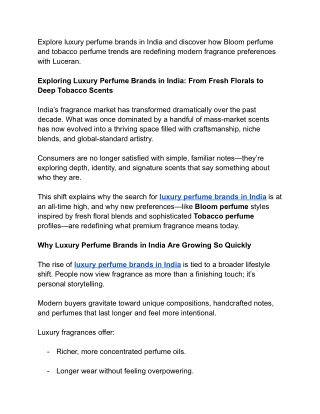 Exploring Luxury Perfume Brands in India: From Fresh Florals to Deep Tobacco Sce