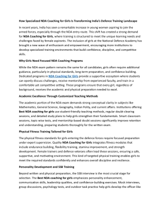 How Specialized NDA Coaching for Girls Is Transforming India’s Defence Training