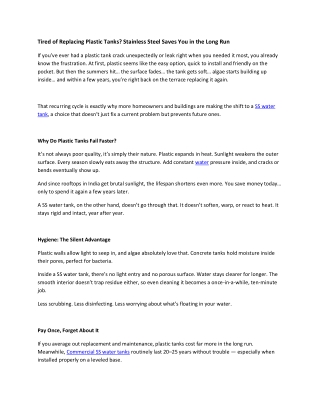 Tired of Replacing Plastic Tanks