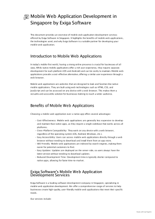 Mobile Web Application Development in Singapore by Exiga Software