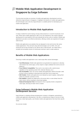 Mobile Web Application Development in Singapore by Exiga Software