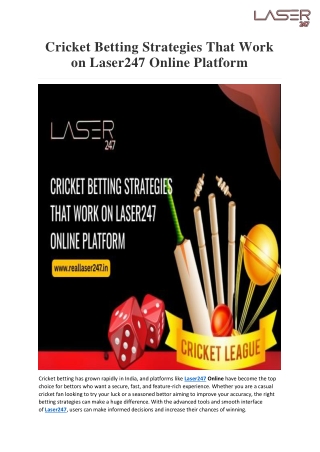 Cricket Betting Strategies That Work on Laser247 Online Platform