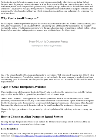 Your Guide to Little Dumpster Rentals in Allen, TX