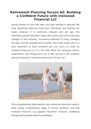 Retirement Planning Tucson AZ: Building a Confident Future with Ironwood Financial LLC