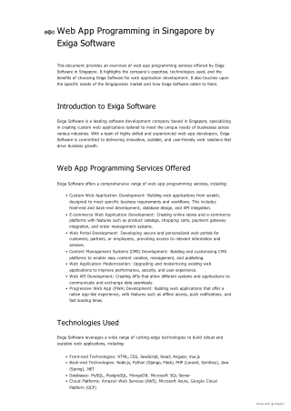 Web App Programming in Singapore by Exiga Software