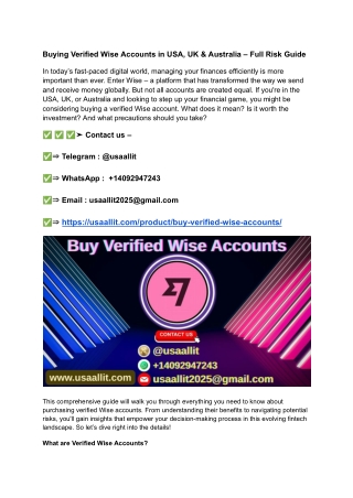 Buying Verified Wise Accounts in USA, UK & Australia – Full Risk Guide