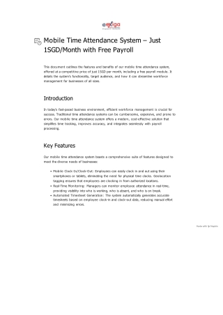 Mobile Time Attendance System – Just 1SGD_Month with Free Payroll