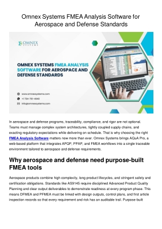 Omnex Systems FMEA Analysis Software for Aerospace and Defense Standards