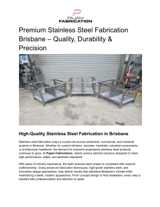 Premium Stainless Steel Fabrication Brisbane – Quality, Durability & Precision