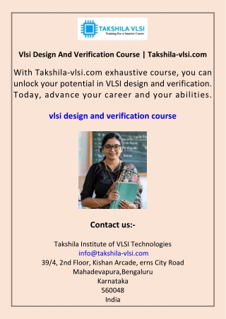 Vlsi Design And Verification Course Takshila-vlsi.com