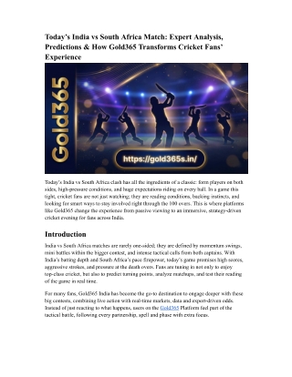 India vs South Africa Match  Expert Analysis, Predictions & How Gold365 Transforms Cricket Fans’ Experience