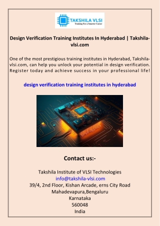Design Verification Training Institutes In Hyderabad Takshila-vlsi.com