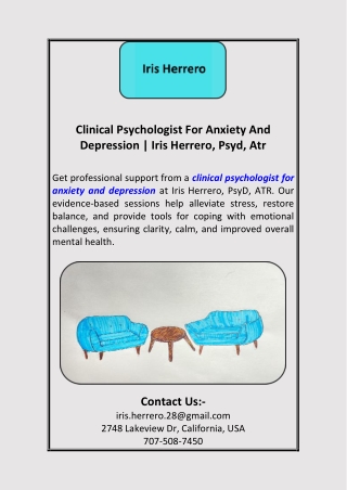 Clinical Psychologist For Anxiety And Depression Iris Herrero, Psyd, Atr