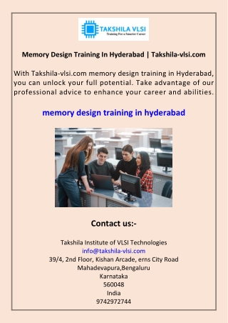Memory Design Training In Hyderabad Takshila-vlsi.com
