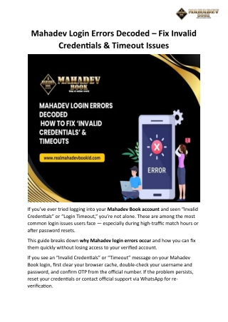 Mahadev Login Errors Decoded – Fix Invalid Credentials & Timeout Issues