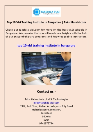 Top 10 Vlsi Training Institute In Bangalore Takshila-vlsi.com