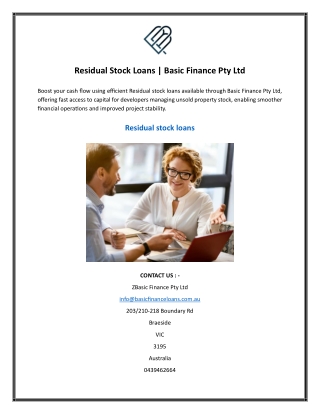 Residual Stock Loans  Basic Finance Pty Ltd