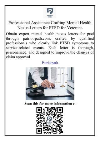 Professional Assistance Crafting Mental Health Nexus Letters for PTSD for Veterans