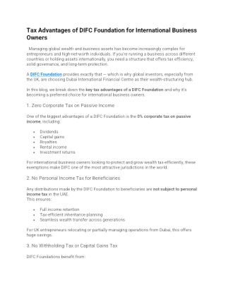 Tax Advantages of DIFC Foundation for International Business Owners