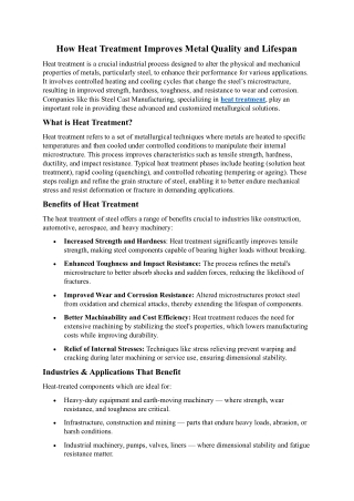 How Heat Treatment Improves Metal Quality and Lifespan?