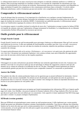 Ressources gratuites en ligne dédiées au réferencement.