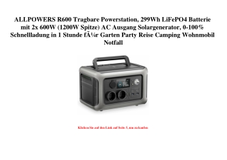 2208 ALLPOWERS R600 Tragbare Powerstation  299Wh LiFePO4 Batterie mit 2x 600W  1200W Spitze  AC Ausgang
