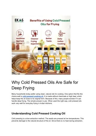 Why Cold Pressed Oils Are Safe for Deep Frying
