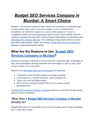 Budget SEO Services Company in Mumbai- A Smart Choice