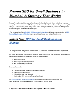 Proven SEO Strategy Of SEO for Small Businesses in Mumbai