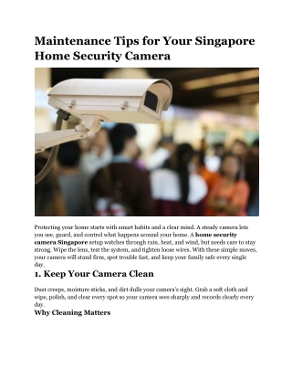 Maintenance Tips for Your Singapore Home Security Camera