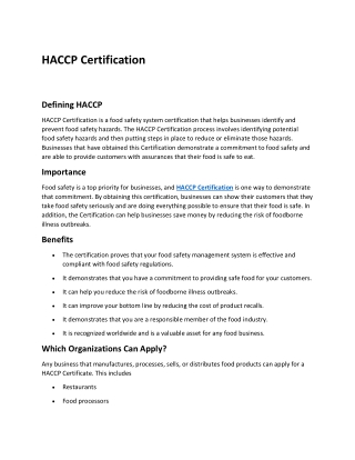 HACCP Certification
