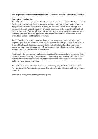 Best LapiLock Service Provider in the USA – Advanced Bunion Correction Excellenc