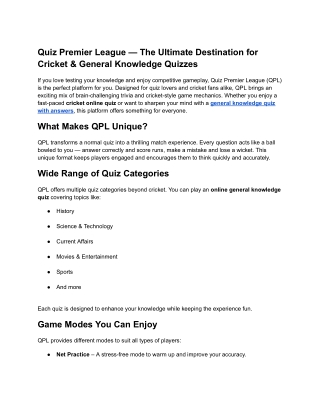 Cricket Online Quiz & General Knowledge Quiz with Answers