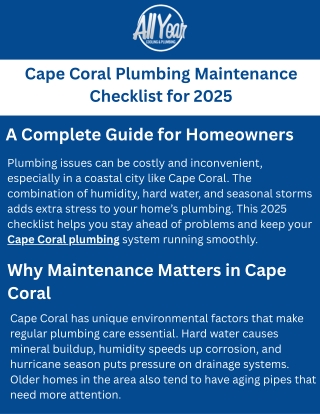 Cape Coral Plumbing Maintenance Checklist for 2025