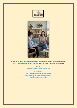 Ayesha Hameed – Best Counselling Psychologist in Jaipur | Divine Essence