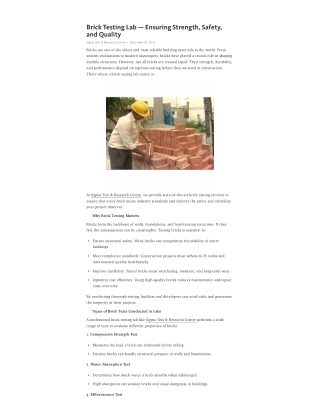 Brick Testing Lab – Ensuring Strength, Safety, and Quality PDF