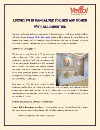 Luxury PG in Bangalore for Men and Women with All Amenities
