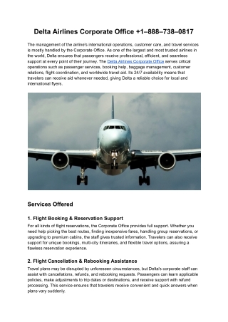 Delta Airlines Corporate Office  1–888–738–0817
