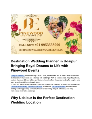 Destination Wedding Planner in Udaipur – PineWood Events