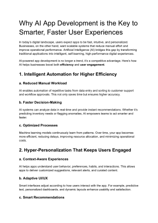 Why AI App Development is the Key to Smarter, Faster User Experiences