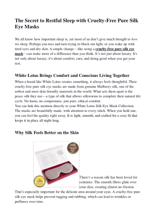 The Secret to Restful Sleep with Cruelty-Free Pure Silk Eye Masks