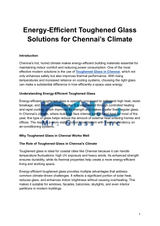 Energy-Efficient Toughened Glass Solutions for Chennai’s Climate