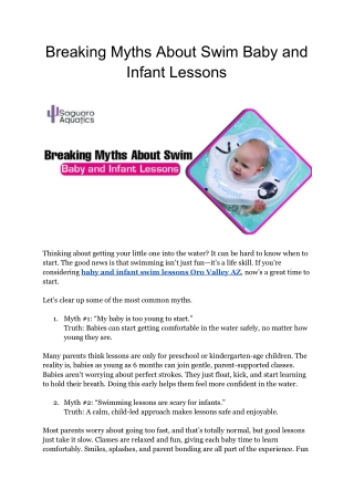 Breaking Myths About Baby & Infant Swim Lessons | Oro Valley AZ
