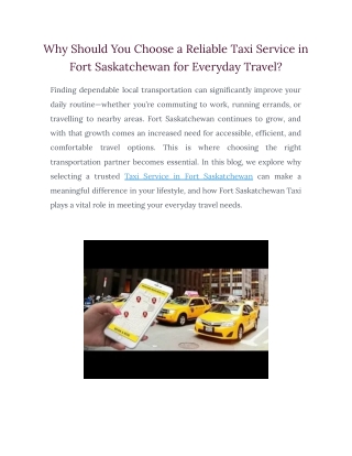 Why Should You Choose a Reliable Taxi Service in Fort Saskatchewan for Everyday Travel