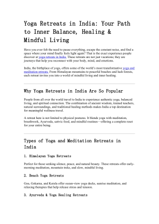 Yoga Retreats in India Your Path to Inner Balance, Healing & Mindful Living